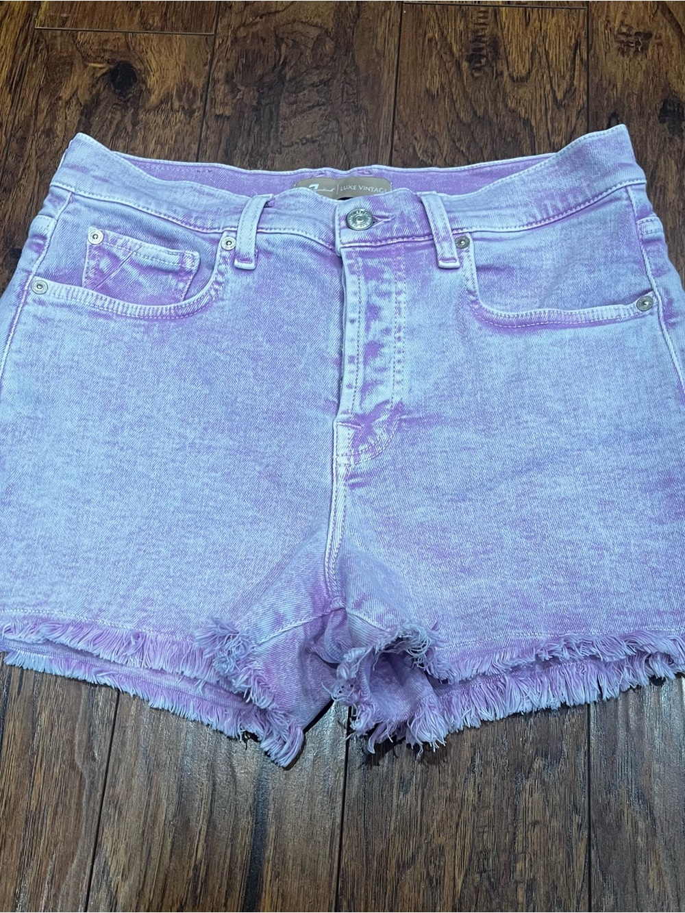 7 For All Mankind Lux Vintage Monroe Cut Off Shorts Womens SZ 26 Pink Acid Wash